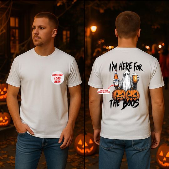 Discover Funny Ghost Halloween Beer T-Shirt I'm Here For The Boos Double Sided Tee