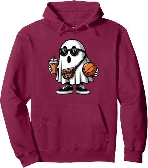 Discover Funny Halloween Ghost Basketball Unisex Hoodie