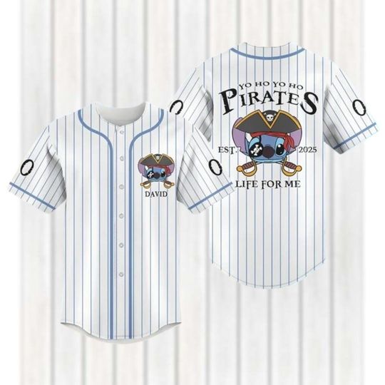 Discover Custom Stitch Pirates Baseball Jersey, Lilo And Stitch Jersey Shirt, Disneyland 2025 Team Jersey Shirt, Funny Stitch Jersey For Kids