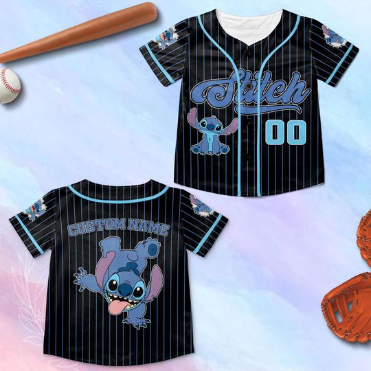 Discover Personalize Disney Stitch Happy Striped Black, Custom Kid Youth Adult Disney Jersey, Disney Baseball Jersey, Stitch Birthday Gift Stitch Fan