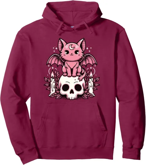 Discover Kawaii Pastel Goth Creepy Cat Bat Skeleton Unisex Hoodie