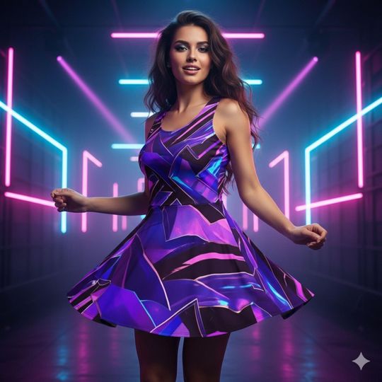 Funky Skater Dress, Trendy Pattern Boho Summer Festival Outfit, Flowy Flared Casual Dress for Women, Party and Vacation Wear