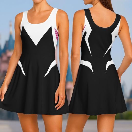 Spider Gwen Skater Dress, Gwen Stacy Spidey Women Dress, Superhero Comfort Dress, Ghost Spider Cosplay Costume, Halloween Gift For Her