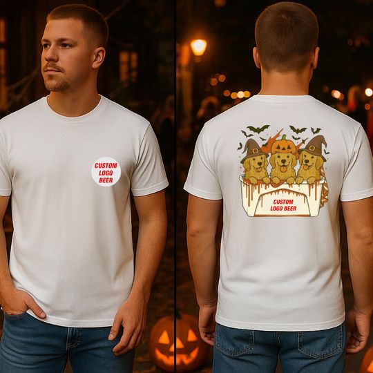 Discover Halloween Golden Retriever Beer Shirt -  Funny Dog in Pumpkin Costume