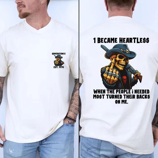 Discover Skull Graphic Tee - Heartless Quote, Biker Rocker Style