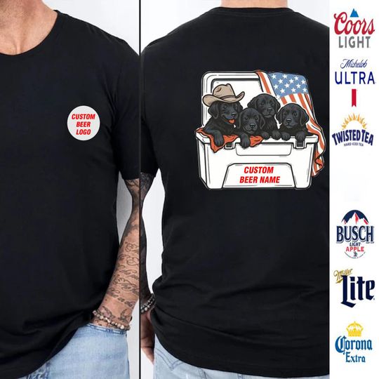 Discover Patriotic Beer Dog T-Shirt  Custom Puppy Cooler 2 Sided Graphic Tee, Funny American Flag Party Shirt, Gift for Dad or Husband
