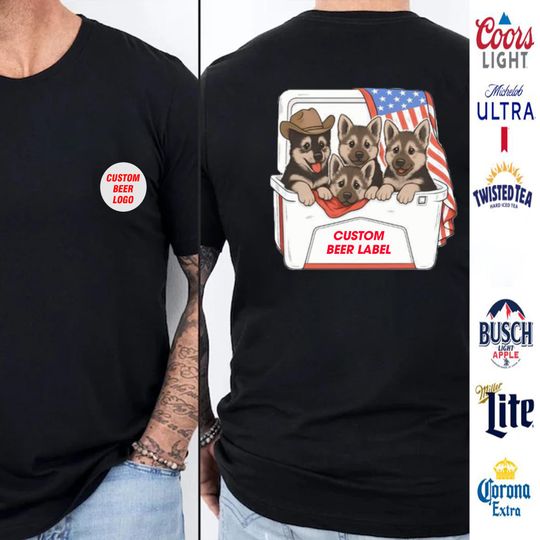 Discover Patriotic Beer Dog T-Shirt  Funny Puppy Cooler 2 Sided Graphic Tee, Custom American Flag Party Shirt, Gift for Dad or Husband