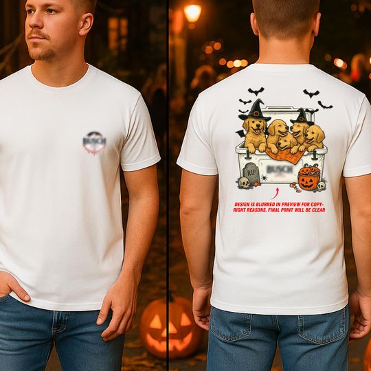 Discover Halloween Golden Retriever T-Shirt - Dog Beer Lover Tee, Pumpkins & Witches