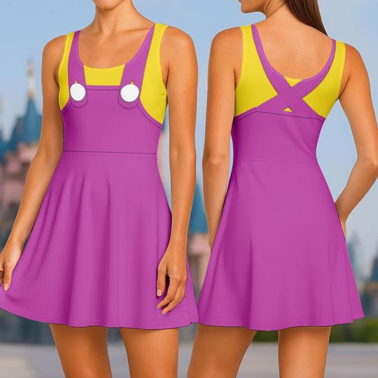 Discover Wario Cosplay Skater Dress, Super Mario Women Dress, Nintendo Gamer Costume, Mario Bros Casual Dress, Fun Cartoon Halloween Party Dress