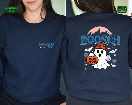 Discover Boosch Light Halloween Sweatshirt, Ghost Crewneck, Spooky Beer Pumpkin Drinking Gift, Halloween Party Shirt
