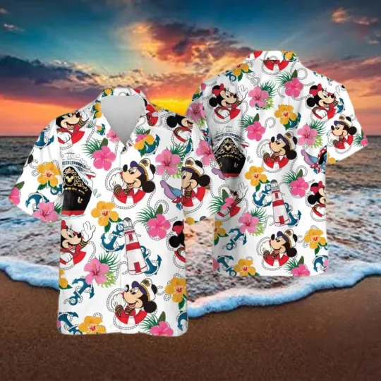 Disney Cruise Mickey Hibiscus Pattern Hawaiian Shirt