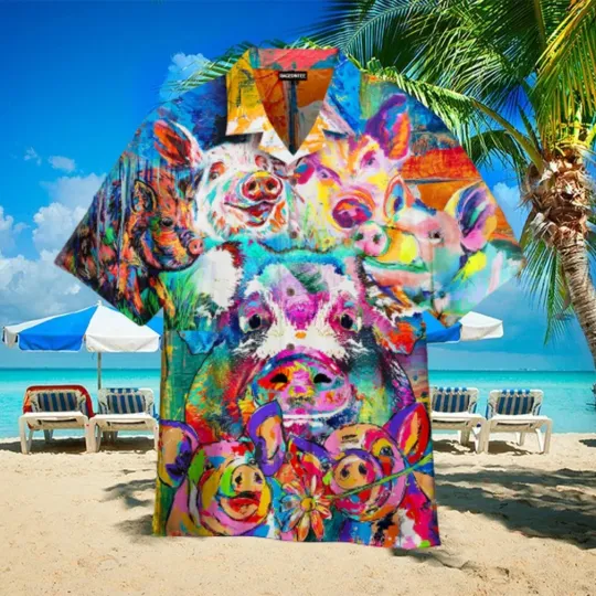 Discover Pig Funny Colorful Hawaiian Shirt for Men