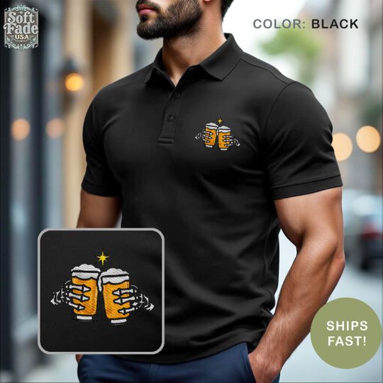 Skeleton Hands Beer Polo Shirt, Halloween Costume, Funny Drinking Polo, Men's Halloween Shirt, Spooky Party Gift