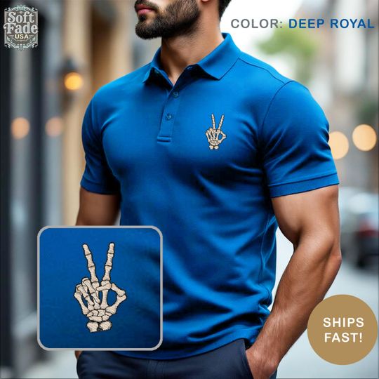 Skeleton Hand Victory Polo Shirt - Halloween Costume, Spooky Party Top for Men