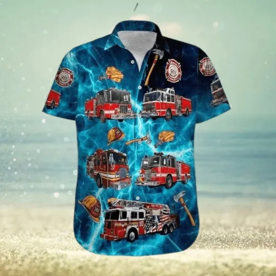 Discover Firefighter Blue Hawaiian Shirt