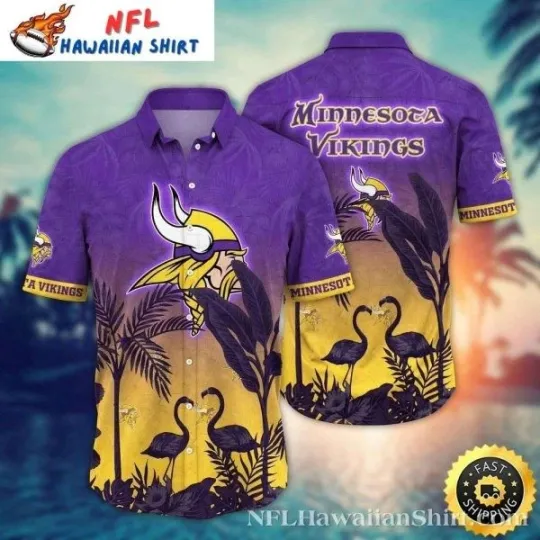 Discover Purple Flamingo Sunset Minnesota Football Hawaiian Shirt , Gift for Fan