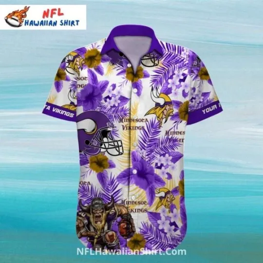 Discover Purple And Gold Floral Helmet Minnesota Football Hawaiian Shirt , Gift for Fan