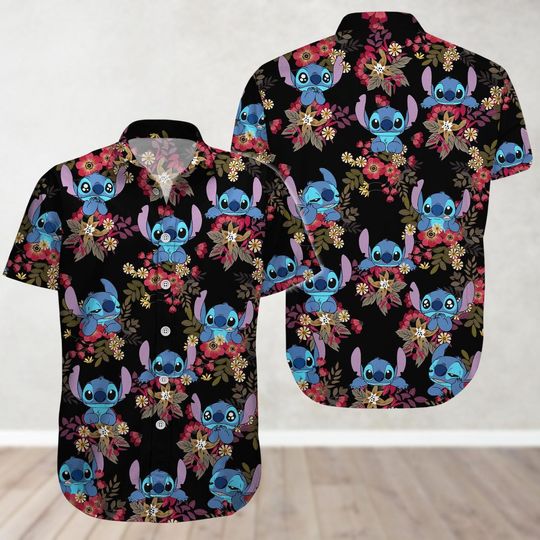 Discover Stitch Hawaiian Shirt, Cute Disney Aloha Shirt, Lilo And Stitch Tropical Floral Beach Button Shirt, Summer Vacation Shirt For Men Women