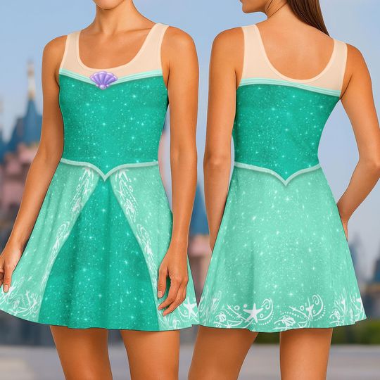 Discover Disney Ariel Princess Skater Dress, Little Mermaid Women Dress, Halloween Costume Cosplay, Disneybound Dress, Disney Run, Gift For Her