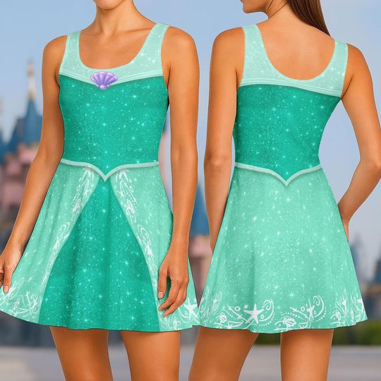 Discover Disney Ariel Princess Skater Dress, Little Mermaid Women Dress, Halloween Costume Cosplay Dress, Disneybound Casual Dress, Gift For Her
