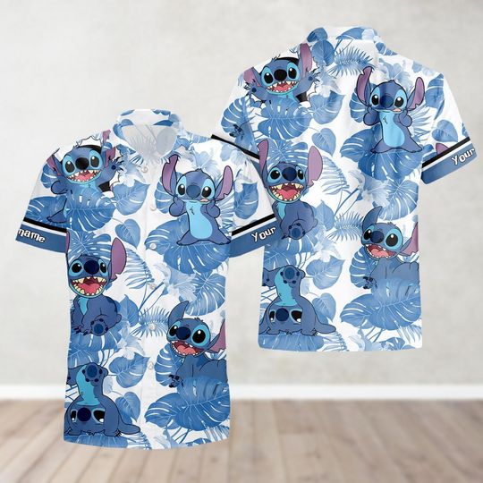 Discover Custom Stitch Hawaiian Shirt, Personalized Disney Lilo Stitch Tropical Aloha Shirt, Fun Cartoon Beach Outfit, Summer Vacation Shirt