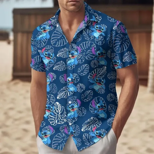 Funny Stitch Tropical Leaves Aloha Summer Trip Lilo & Stitch Hawaiian Shirt