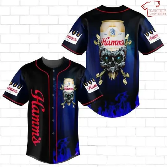 Discover Skull with Hamm's Beer Baseball Jersey, Halloween Gift