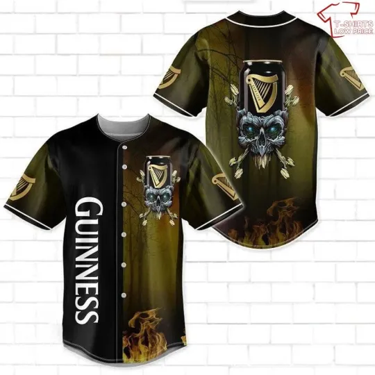 Skull and Guinness Beer Baseball Jersey, Halloween Gift