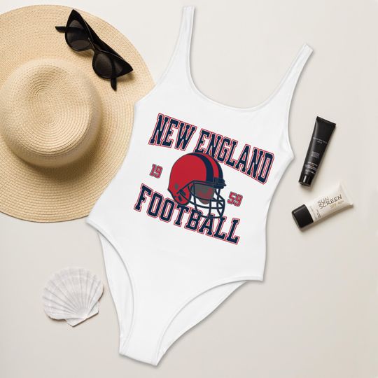 New England Football Womens Swimsuit, Game Day Swimwear, Beach Party Swimsuit