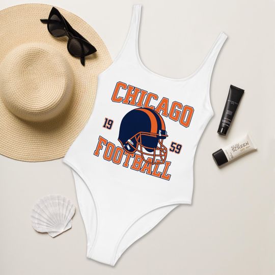 Discover Chicago Football Womens Swimsuit, Game Day Swimwear, Beach Party Swimsuit