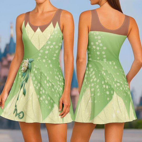 Tiana Women Skater, The Princess and the Frog Dress, Tiana Skater Dress, Disney Princess Dress, Disney Costume Cosplay,Run Disney Shirt