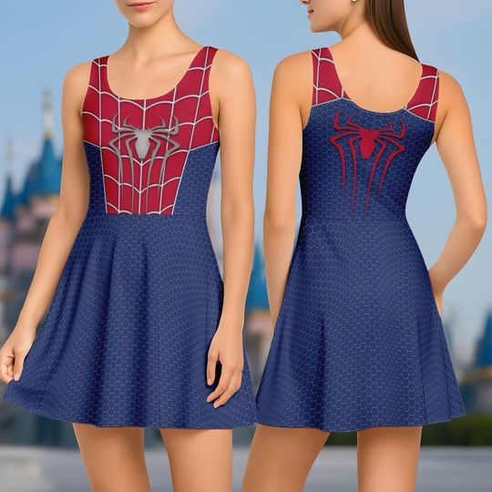 Spider-Man Costume Skater Dress, Spiderman Women Dress, Spider Man Cosplay Dress, Spidey Dress, Superhero Cartoon Dress, Gift For Her
