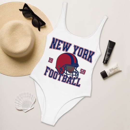 New York Football Womens Swimsuit, Game Day Swimwear, Beach Party Swimsuit