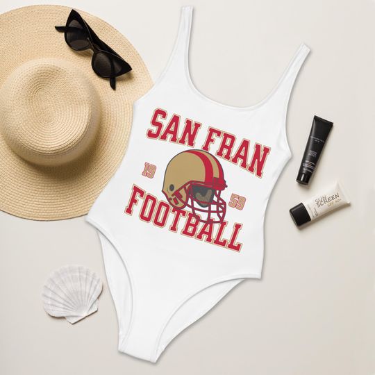 San Francisco Football Womens Swimsuit, Game Day Swimwear, Beach Party Swimsuit