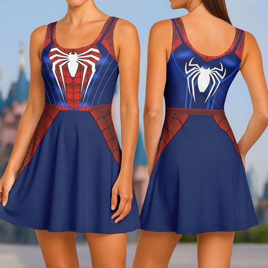 Spider-Man Skater Dress, Spiderman Women Dress, Spider Man Summer Dress, Spidey Dress, Superhero Cartoon Casual Dress, Gift For Her