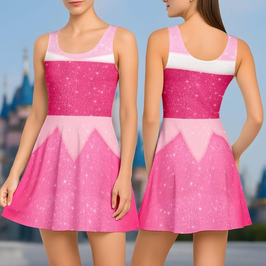 Princess Aurora Skater Dress, Disney Pink Princess Women Dress, Disneybound Cosplay Costume, Halloween Party Shirt, Dress Gift For Her