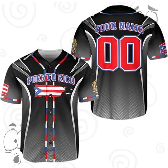 Discover Puerto Rico Custom Baseball Jersey  Personalized Name & Number, Unisex Sports Shirt, Unique Flag Design