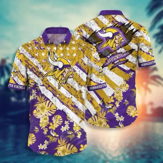 Discover Minnesota Football Stripes & Blooms Hawaiian Shirt Summer Aloha, Gift for Fan