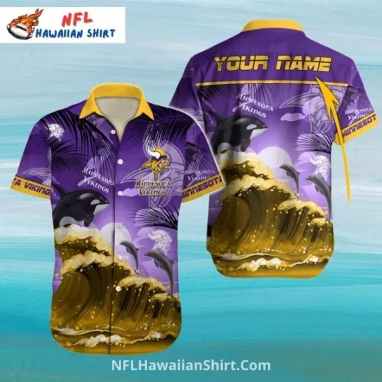 Orca Wave And Moon Minnesota Football Aloha Hawaiian Shirt, Gift for Fan