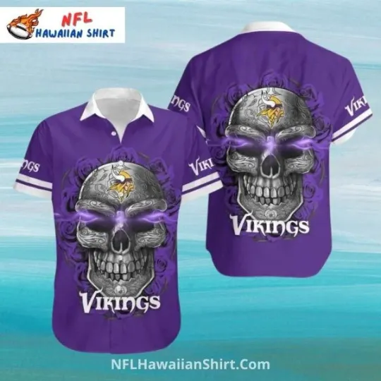 Discover Minnesota Football Glowing Skull Hawaiian Shirt – Purple Theme, Gift for Fan