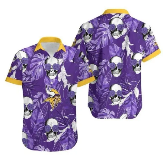 Discover Minnesota Football Skull Leaves Hawaiian Shirt Summer Aloha Full Size