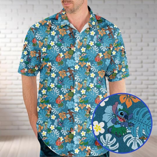 Discover Stitch Ohana Button Shirt, Disney Stitch Hawaiian Shirt, Stitch Movie Shirt, Stitch Family Shirt, Cartoon Summer Beach Shirt,Aloha Gift