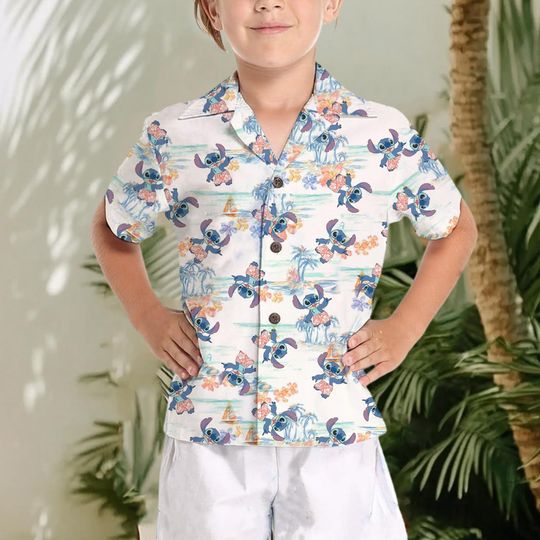 Discover Retro Stitch Aloha Floral Hawaiian Shirt, Disney Stitch Hawaiian Shirt, Lilo and Stitch Button Shirt Hawaii Shirt, Disney Kids Hawaii Shirt