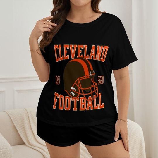 Discover Cleveland Football Pajamas Shorts Set, Womens Game Day Pajamas, Cute Football Pajamas Set, Gift for Football Fan