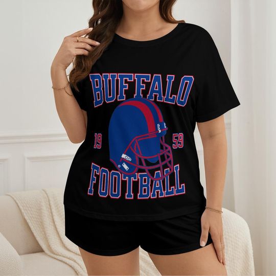 Discover Buffalo Football Pajamas Shorts Set, Womens Game Day Pajamas, Cute Football Pajamas Set, Gift for Football Fan