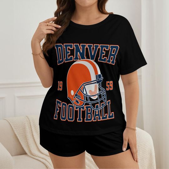 Discover Denver Football Pajamas Shorts Set, Womens Game Day Pajamas, Cute Football Pajamas Set, Gift for Football Fan