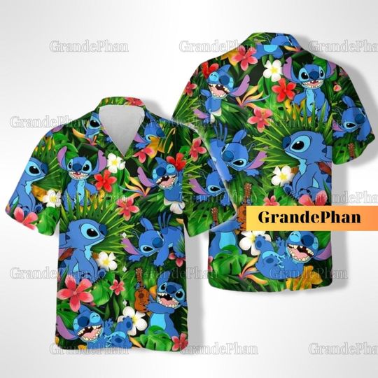 Halloween Stitch Hawaiian Shirt, Stitch Summer Shirt, Stitch Button Shirt, Disney Stitch Aloha Shirt, Stitch Button Up Shirt