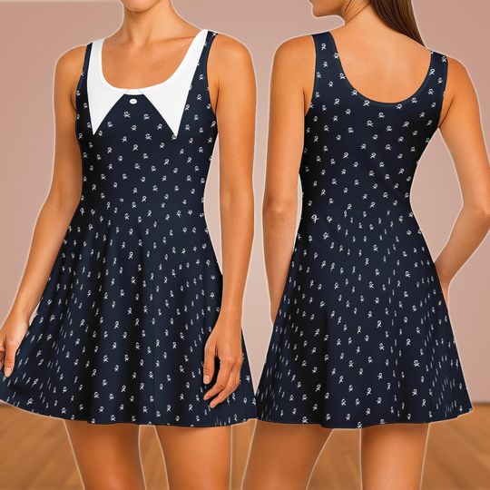 Wednesday Adams Gothic Skater Dress, Classic Dark Academia Women Dress, Spooky Movie Outfit For Girls, Halloween Shirt, Gift For Her