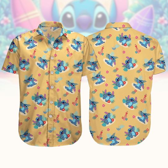 Discover Stitch Button Shirt, Disney Stitch Tropical Outfit, Stitch Lover Button Up Shirt, Vacation Park Apparel, Lilo and Stitch Hawaiian Shirt