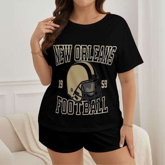 New Orleans Football Pajamas Shorts Set, Womens Game Day Pajamas, Cute Football Pajamas Set, Gift for Football Fan